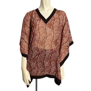 Island Shop Paisley Kimono Sleeve Kaftan Top Brown Women's Size US 12 Boho Beach